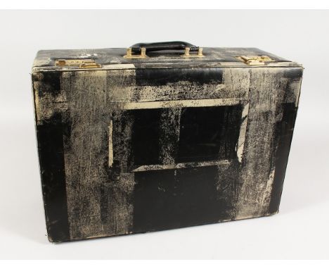 A MODERN BLACK LEATHERETTE BRIEFCASE with fitted interior. NOTE: This case was previously owned by the renowned netsuke deale