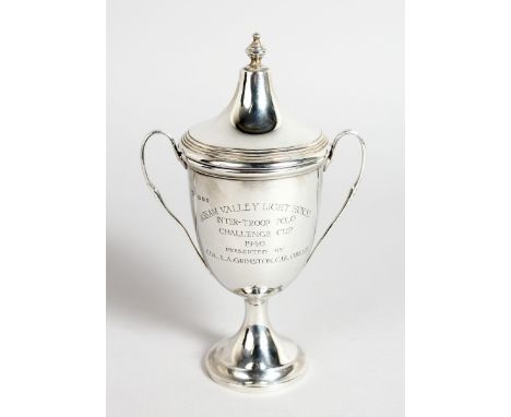 A POLO TROPHY, TWO HANDLED CUP AND COVER, 6.5 INS HIGH (ASSAM VALLEY LIGHT HORSE INTER TROOP POLO CHALLENGE CUP 1940) London 