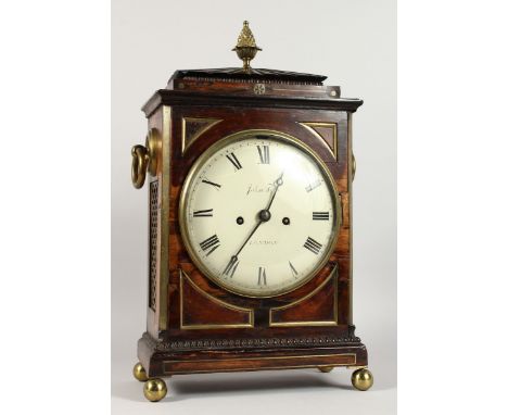 A REGENCY ROSEWOOD BRACKET CLOCK by JOHN PYKE, LONDON, white circular dial, eight-day movement, striking on a single bell, br