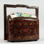 A CHINESE THREE TIER BASKET painted with figures