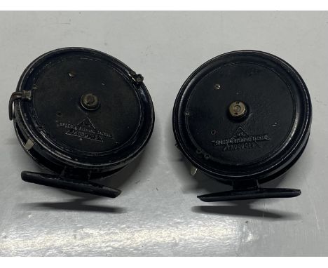 Two vintage WR Speedia center pin fishing reels