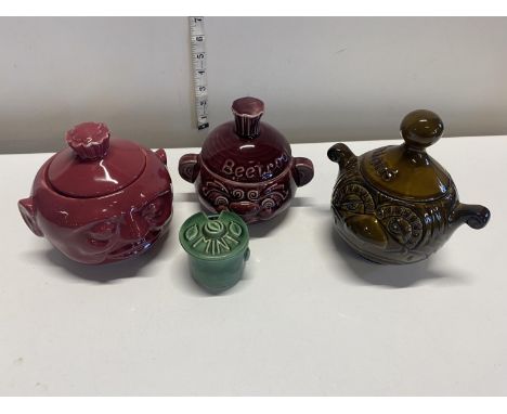 Four glazed vintage preserve pots, shipping unavailable