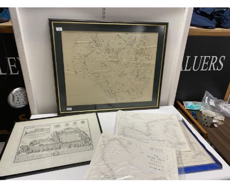 A framed map of Bradford and surrounding areas and a framed Lithograph of Keble College oxford and other maps, shipping unava