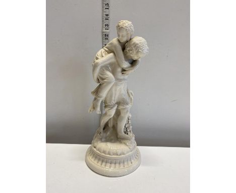 A Victorian white glazed ceramic figural group by John Bevington with marks to base H:31cm, shipping unavailable