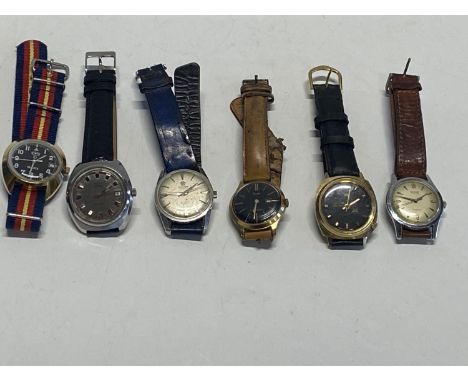 A selection of vintage gents watches including CWC, Avia, Kienzle etc