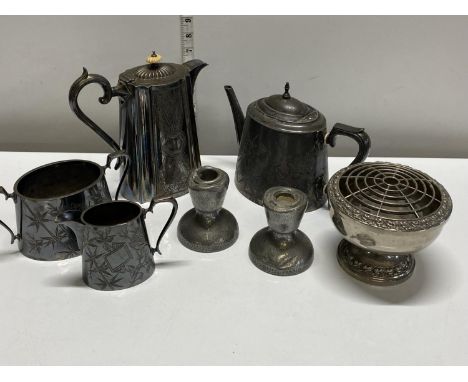 A selection of silver plated and pewter ware, shipping unavailable