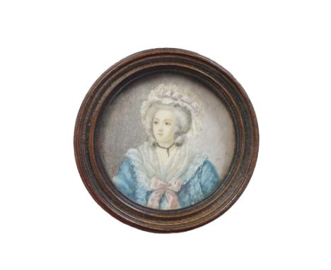 A oak framed hand painted miniature portrait label to reverse 'Princess Beatrice of Savoy' overall diameter 6cm