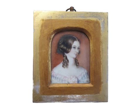 A 19th century framed miniature portrait of a young lady overall dimensions 11x9cm