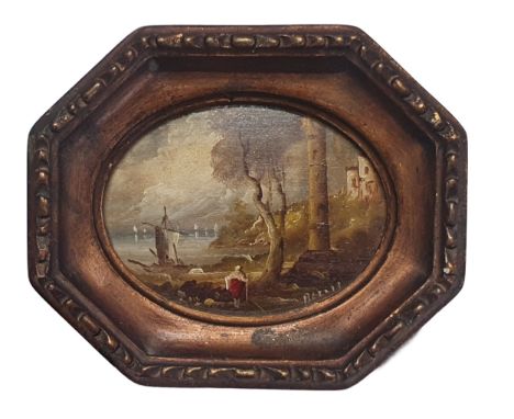 A gilt framed miniature landscape portrait signed Bellis overall dimensions 12.5x10cm