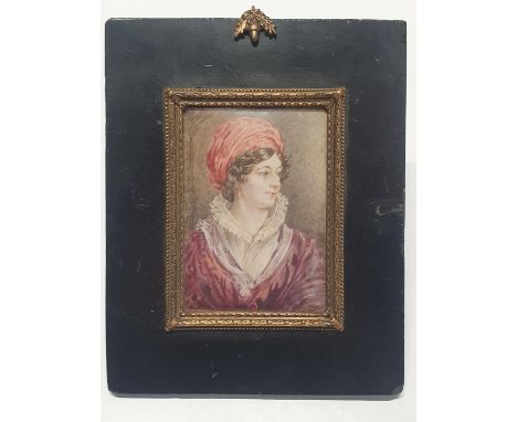 A circle of Henry Pierce Bone 1755-1834 hand painted miniature portrait of lady, description on back reads Lady (undecipherab
