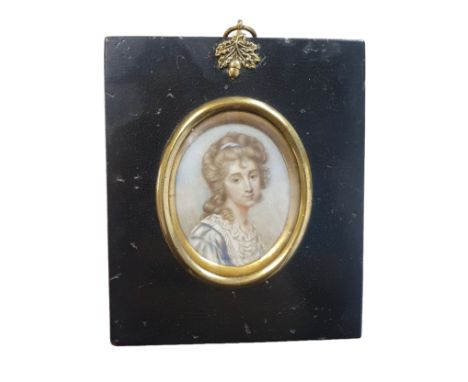 The circle of Frederick Buck (1781-1840) framed miniature portrait of a lady in an ebonised frame overall dimensions 15x12cm