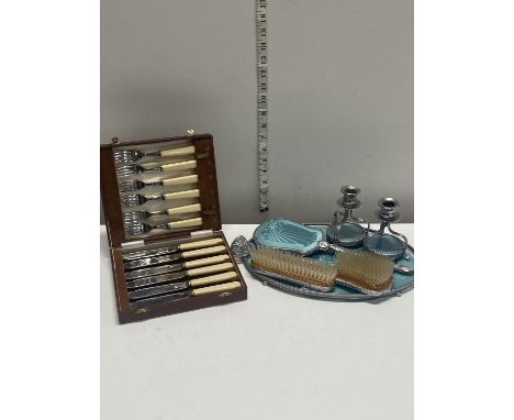 A vintage dressing table set and other