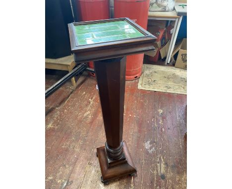 A Victorian mahogany planter stand with tile inlay H104cm, shipping unavailable