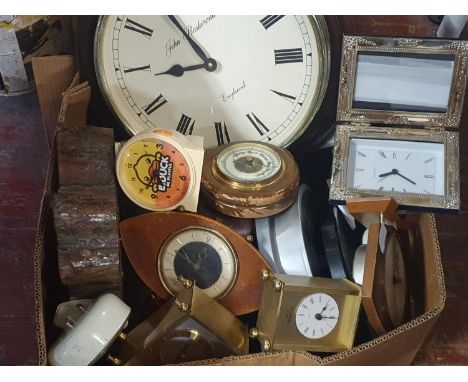 A large box of assorted vintage clocks and other, shipping unavailable