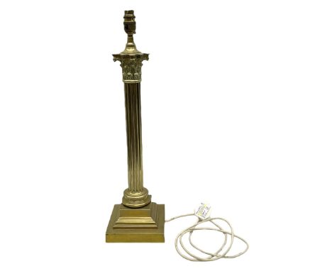 Brass Corinthian column table lamp, H59cm