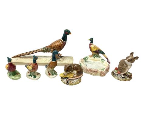 Seven Beswick figures to include Pheasant pin dish, Pheasant on base model no.1774, Mouse with berries etc, all stamped benea