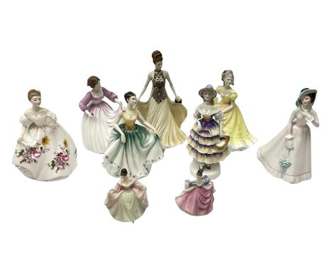 Eight Royal Doulton figures, comprising Meg HN2743, Marilyn HN3002, Julia HN2706, Ashley HN3420, Cynthia HN2440, Ninette HN23