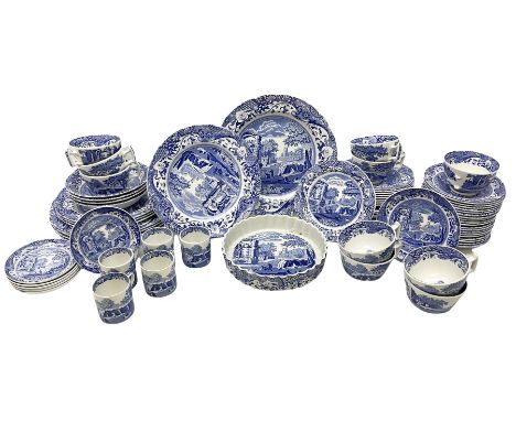 Spode blue and white Italian pattern dinner and tea wares, comprising five dinner plates, four side plates, seventeen side pl