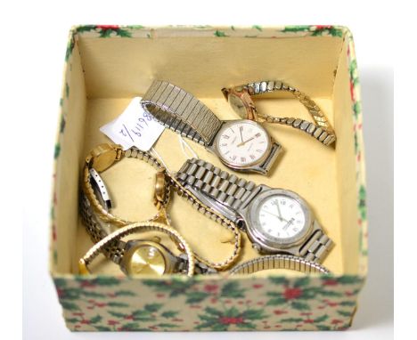 A steel Tissot wristwatch, Hewlett Packard wristwatch with dial marked with a 72 minute outer track, three lady's 9ct gold wr