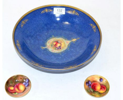 Royal Worcester china shallow bowl painted with fruit by Townsend and two similar pin dishes by Shuck and another (both a.f.)