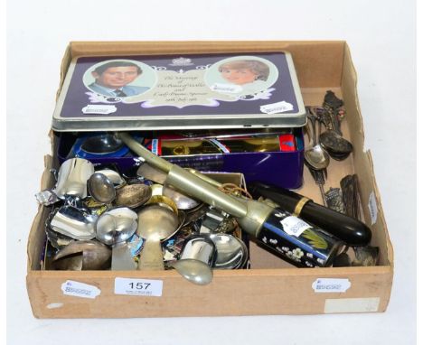 Lipton Tea jumbo pen, opium pipe, silver and plated spoons including caddy spoons 