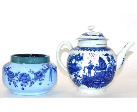 18th century Worcester porcelain teapot and Moorcroft Macintyre pottery tobacco jar (both a.f.) 