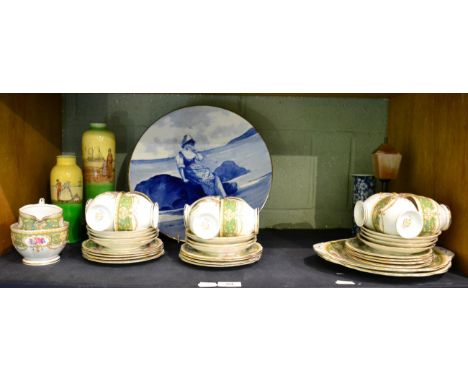 A twelve place setting tea service, two Royal Doulton series ware vases, a Royal Doulton cabinet plate, modern prunus vase et