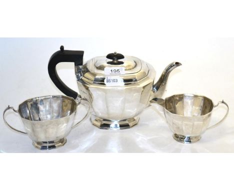 Three piece silver tea service, Sheffield 1936
