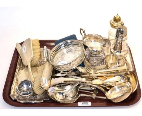 A collection of silver and plated wares including a George II style sauce boat; French ladle etc (qty)