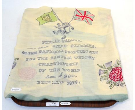 A silk handkerchief commemorating ''Pedlar Palmer who beat Billy Plimmer, at the National Sporting Club for the Bantam Weight