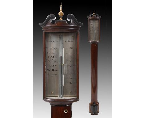 A stick barometer, the silvered register signed P Salmoni Bath, in an inlaid mahogany bow front case, 98 cm highPreviously he