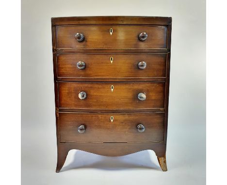 A 19th century mahogany bow front chest, having four graduated drawers, on slightly splayed bracket feet, 72 cm wide 