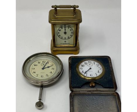 An Elgin dashboard clock, with Arabic numerals, a carriage clock, and a travelling clock (3) 