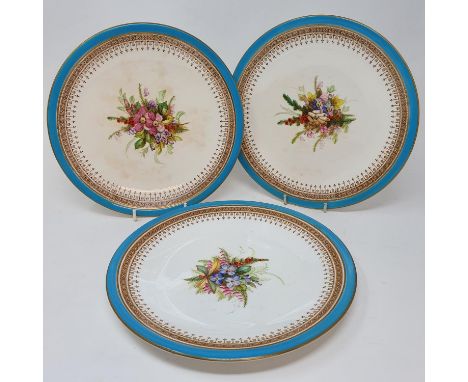 A Royal Worcester dessert service, having five tazzi and nine plates, 23 cm diameter (14)Various staining, cracking and losse