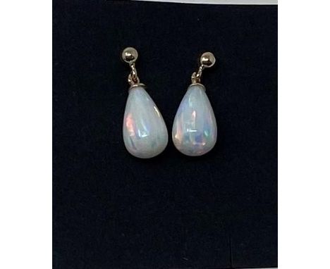 A pair of 9ct gold and opal drop earrings 