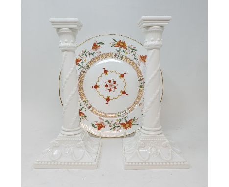 A pair of Royal Worcester candlesticks in the form of Corinthian columns, various other Royal Worcester and other items (qty)