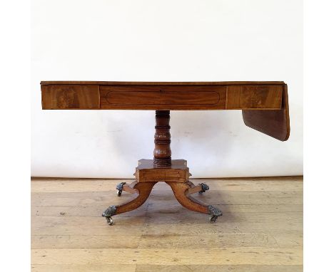 A 19th century mahogany sofa table, 108 cm wideone drop leaf loose/split 