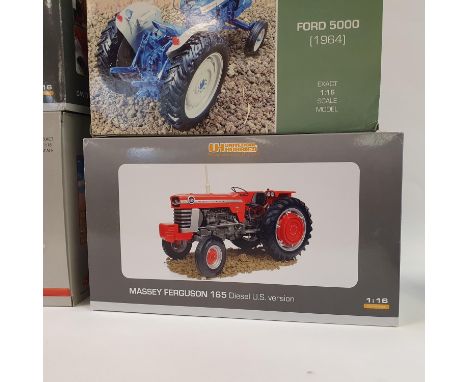 A Universal Hobbies model tractor, Massey Ferguson, 165, diesel U.S, Ford 5000, David Brown, Fordson Super Dexta, David Brown