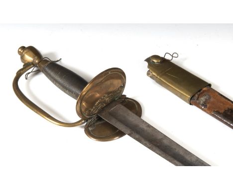 A 1796 pattern type sword, with a folding guard, lacks tip, an associated scabbard, incomplete, and early 20th century leathe