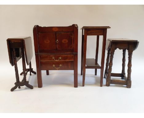 A 19th century mahogany tray top commode, 49 cm wide, a Sutherland table, a oak side table, a oak dropleaf table, a modern bl