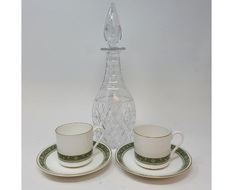 A cut glass decanter, a Royal Doulton Rondelay pattern part tea service, other ceramics and glass (2 boxes) 