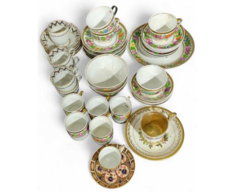 A Royal Crown Derby Imari pattern coffee cup and saucer together with a quantity of 19th Century floral painted teaware and o