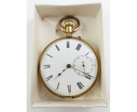 A continental pocket watch, the white enamel dial with black Roman numerals, and hands, with a subsidiary seconds dial, dial 