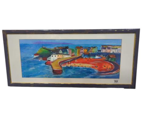 R MORGANS (modern) - Coastal town, gouache, signed and dated 2007 26cms x 64cms