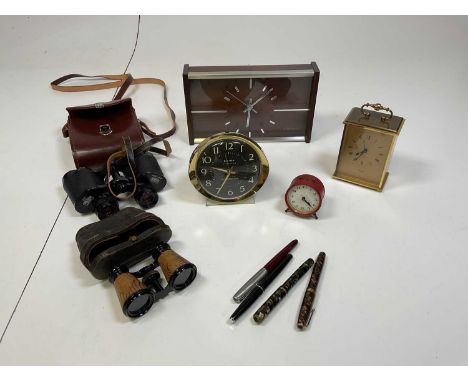 A mid century Smiths clock, a Westclox Big Ben clock and two others, also a Conway Stewart and a Wentmore fountain pen, a cas