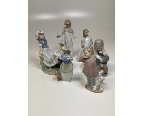 NAO; figures, comprising 'Sleepy Head' 1139, 'Puppy's Birthday' 1045 and others (7)