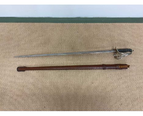 A Naval Officer's dress sword engraved "Clement Grey Sheffield" leather scabbard, length of blade 88cm.