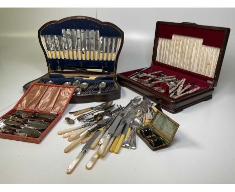 A quantity of silver plated items including two canteens of cutlery and flatware.