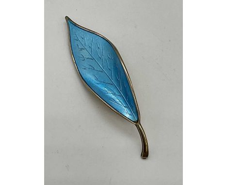DAVID ANDERSEN; a Norwegian sterling silver and pale blue enamelled leaf brooch, fully marked, length 70mm.Condition Report: 