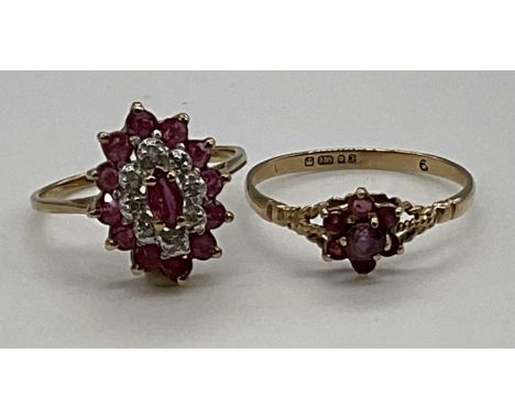 Two 9ct yellow gold dress rings, combined approx. 3.2g (2). Cluster ring L1/2, small cluster size P